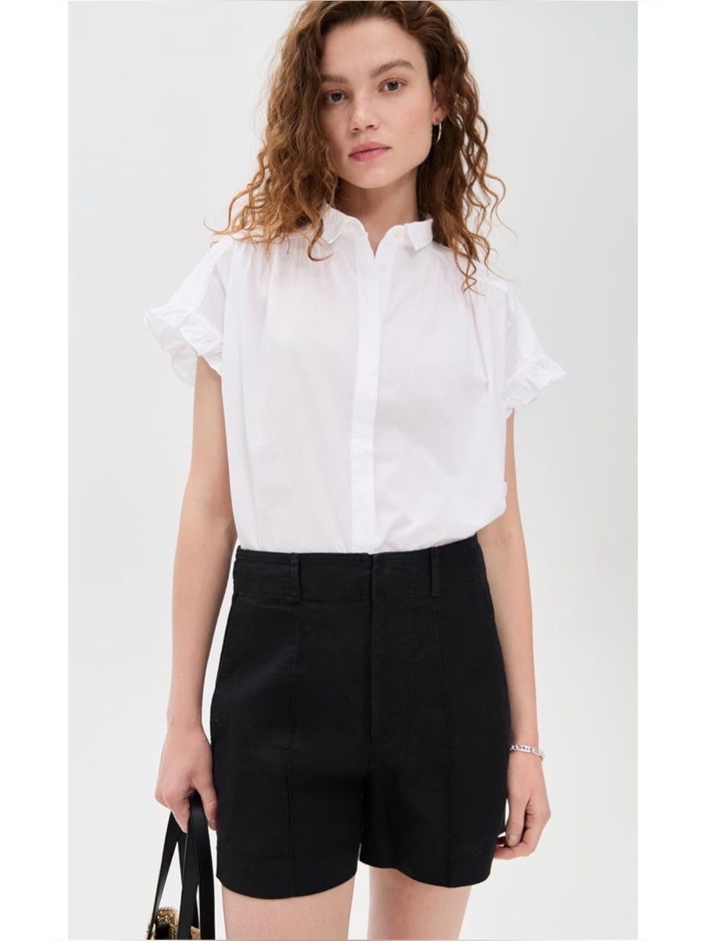 XIRENA | Noah Button Front Ruffle Sleeve
Cotton Shirt in White, Size Medium